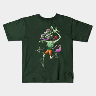 Creepy zombie in trouble while running and falling apart Kids T-Shirt